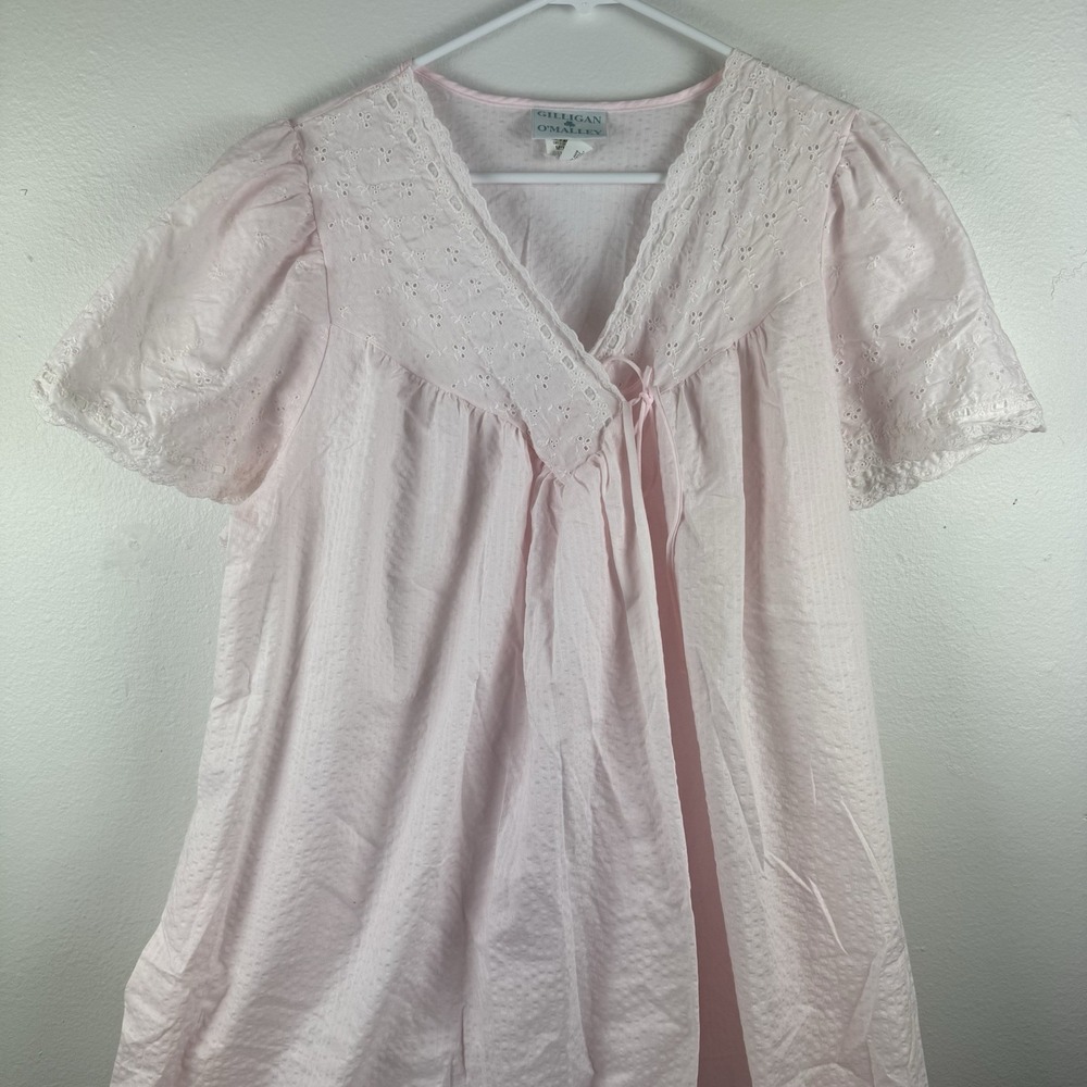 VTG GILLIGAN O'MALLEY Womens Eyelet Short‎ Sleeve Maxi PINK Nightgown - M 12/14